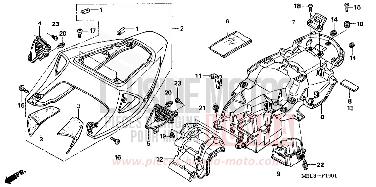 MOULURE DE SIEGE (CBR1000RR6/7) de CBR1000RR "Fireblade" WINNING RED (R258BA) 2006